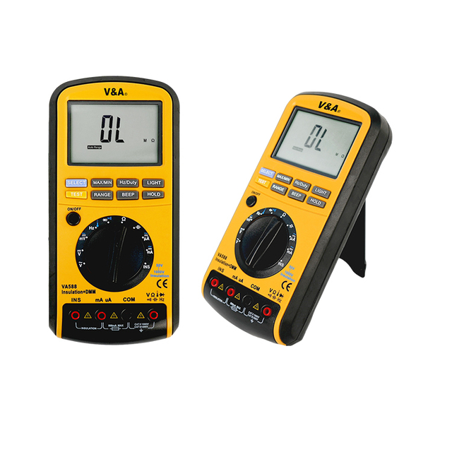 VA588 Digital Insulation Resistance Tester Multimeter Auto-Ranging True RMS (TRMS) 1000V CAT III 600V Safety Rating 4-Digit CE