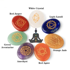 Reiki Healing Crystal <strong>Stones</strong> <strong>Engraved</strong> Symbols Holistic Balancing Polished Palm <strong>Stones</strong> 7 <strong>Chakra</strong> Set - Product Image 2
