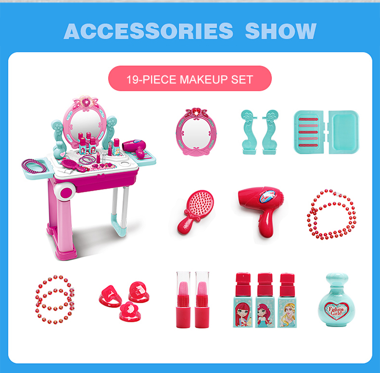 Fashion suitcase kid beauty toy princess pretend makeup toy dresser set