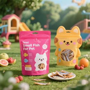 Pet gıda küçük kurutulmuş balık ambalaj poşetleri için şeffaf pencere ile özelleştirilmiş renkli parlak kaplama özel şekilli ayakta duran torba - Product Image 4