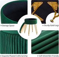 Petit pouf de rangement repose-pieds en velours vert tabouret de courtoisie chaise pour salle de maquillage tabouret de vanité bon marché avec pieds en or