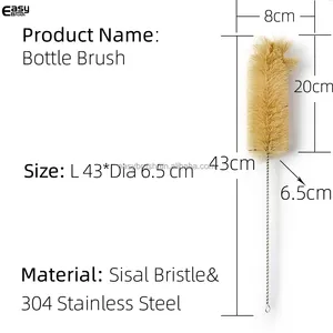 Escova longa de garrafa de algodão portátil, venda quente de garrafa longa de aço com esponja e cerdas