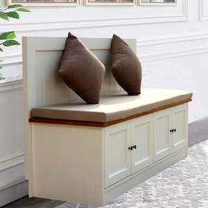 Mediterranean L Shape Solid Wood Home Kitchen Cushion <strong>Storage</strong> Wall <strong>Dining</strong> <strong>Bench</strong> With Back - Product Image 4