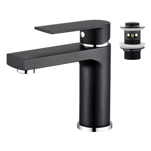 Keran Wastafel Modern Satu Tuas Warna Hitam Chrome untuk Air Panas dan Dingin dengan Katup Keramik, Model Lubang Tunggal untuk Kamar Mandi - Product Image 1