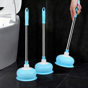 Toilet Plunger Blue PVC Cup With Stainless Steel Handle For Household Drain Cleaning - Product Image 1