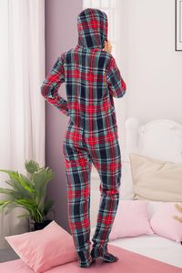 <span class=keywords><strong>Pijama</strong></span> <span class=keywords><strong>de</strong></span> una pieza con capucha y manga larga a cuadros para mujer, conjunto <span class=keywords><strong>de</strong></span> <span class=keywords><strong>pijama</strong></span> <span class=keywords><strong>de</strong></span> una pieza para adultos - Product Image 3