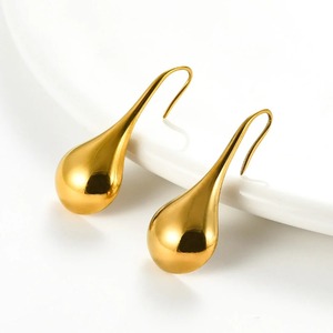 1 par de pendientes de aro en forma de lágrima de acero inoxidable para mujeres y niñas, pendientes colgantes simples en forma de gota de agua, color plateado y dorado, regalos de joyería - Product Image 5