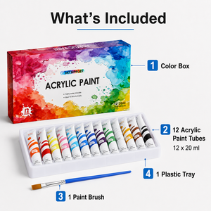 Lot de 12 couleurs de <span class=keywords><strong>peinture</strong></span> acrylique 20 ml en tube aluminium, non toxique, couleurs vives pour enfants, étudiants, artistes, projets artistiques DIY - Product Image 3