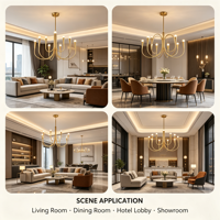 Lustre moderne en or avec bras courbés, luminaire suspendu à 9 lumières pour salon, décoration de villa