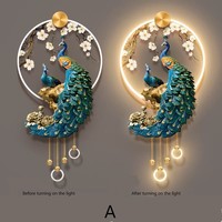 Lumière LED Paon Électrique Vertical Cadre Clair 50x70cm Suspendu Art Déco Art Mural Décoratif pour Couloir Entrée Hall Salon