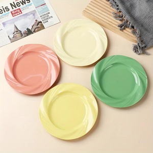 Plato de Cena Estilo Crema con Borde Festoneado Floral, Plato Redondo de Melamina Colorido para Ensalada, para Uso en el Hogar, Cocina, Restaurante y Fiestas - Product Image 2