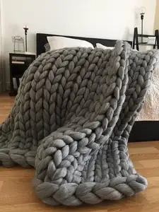 Coperta da tiro in maglia di lana spessa King Size coperta reversibile coperta lavorata a maglia grossa ponderata