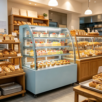 Vitrina Refrigerada Vertical Comercial Alta para Pasteles, con Vidrio Curvo Recto, Refrigeración por Aire, para Panadería y Pastelería, con Luz LED
