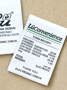 Etichetta Tessuta Nera Ecologica per Abbigliamento, Logo Viola Personalizzato, Etichetta Pieghevole con Slogan, Etichetta in Tessuto Premium per Abbigliamento - Product Image 2