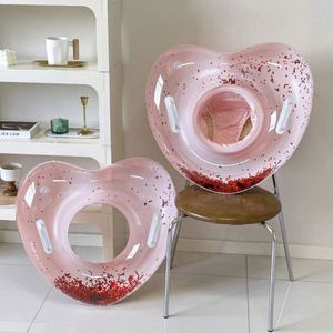 Bouée de bain gonflable en forme de cœur pour enfants - Flotteur de piscine avec poignées et siège, rose et amusant - Product Image 2