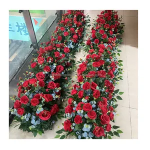 การจัดดอกไม้งานแต่งงานพวงมาลัยดอกไม้สีแดงเข้มกุหลาบกลางดอกไม้ประดิษฐ์รองชนะเลิศอันดับตาราง
