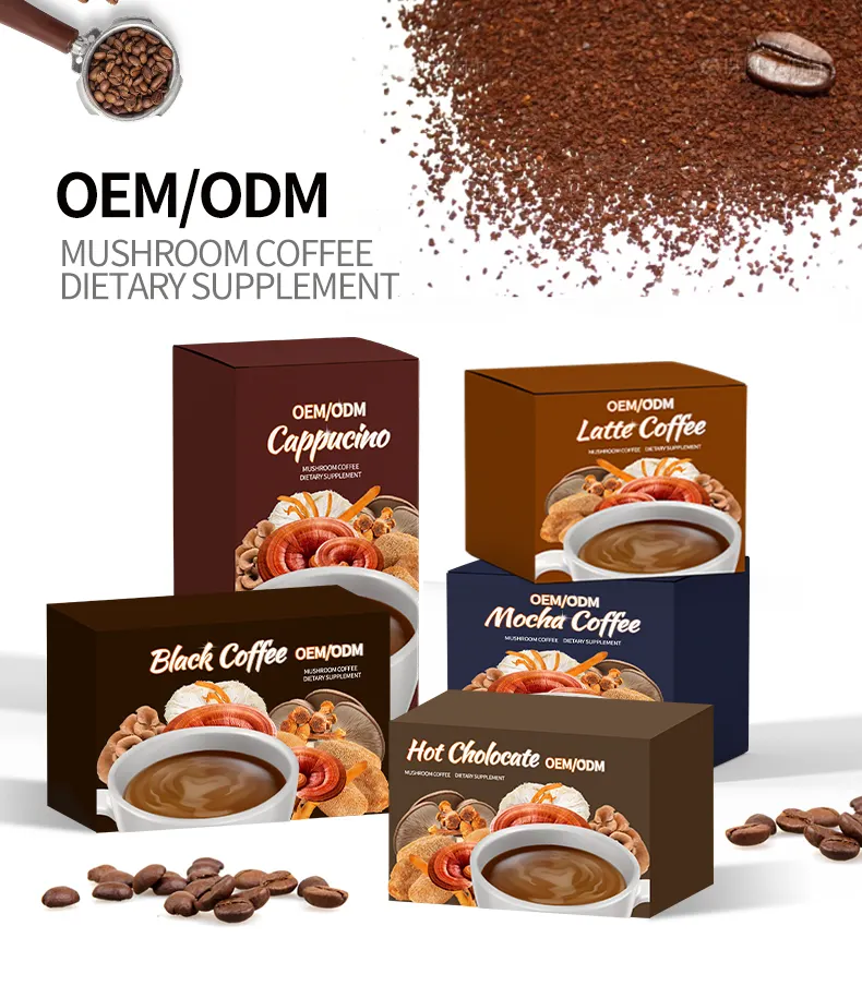 OEM ODM Ganoderma Coffee Instant Mushroom Coffee Extract Powder Organic Mushroom Instant Coffee