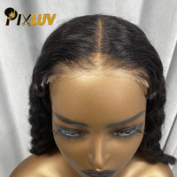 Peluca de Cabello Virgen Brasileño con Encaje, Estilo Bob, Sin Flequillo, Rizado, Color HD 1B para Mujeres Negras