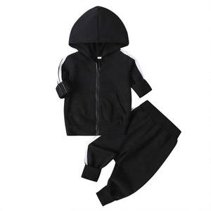 2023 nouveau décontracté 100% coton enfants vêtements 2 pièces sweat pantalons de survêtement fermeture éclair à capuche Joggers survêtement ensemble pour garçons et filles - Product Image 3