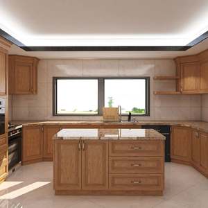 Meubles de cuisine modernes en bois, plan de travail en quartz, évier en acier inoxydable, grand espace de rangement, meubles pour appartements - Product Image 1