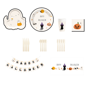 DAMAI Happy Halloween Festival Theme Little Ghost and Pumpkin Disposable Paper Dinner Plates Dessert Plates Tableware Sets - Product Image 2