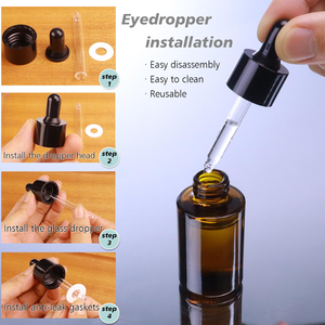 <b>Amber</b> clear Frosted 1 oz 1oz 30 ml 30ml Flat Shoulder Cylinder Glass Dropper <b>Bottle</b> for Serum Essential Oil 15 ml Frosted Glass - Product Image 5