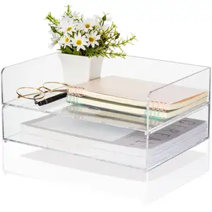 Clear Acrylic Desk Organizers Accessories Paper File Acrylic Organizer Tray Stackable Document Acrylic Storage Racks