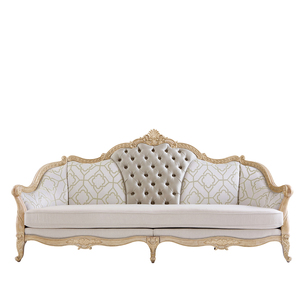 Set di Divani di Lusso in Stile Classico Francese Antico, Rivestimento in Tessuto Crema per Soggiorno - Product Image 1