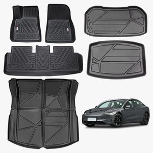 2023-2025 Model 3 Fully Enclosed Odorless <b>TPE</b> Waterproof Floor Liner 6 PCS Duty-Proof Foot Pad Car Mats D0100XUZ667 Odorless <b>TPE</b> - Product Image 1