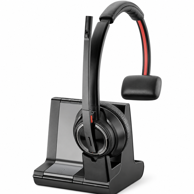 Wireless DECT Headset Single Ear with Charging Base Multi-Device Connect Noise Cancelling for Office UC Call Center