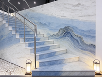 Dalles de marbre bleu populaires, luxe bleu ciel nuage blanc pour la décoration de panneaux muraux intérieurs en marbre