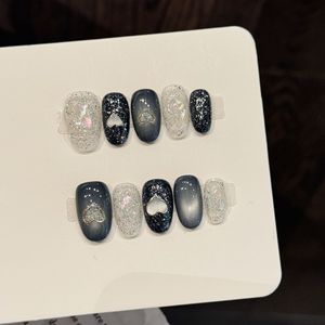 Nuevo Producto Lanzado, Starlight Fantasy Dream - Uñas Hechas a Mano de <span class=keywords><strong>la</strong></span> Serie Moon and Star Night, Coloridas y Brillantes en Plata y Negro - Product Image 4