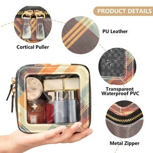 กระเป๋าเครื่องสำอางใสลายสก็อตสไตล์เรโทรลายดอกพัวเคนิเคนิแบบฮาวาย - Product Image 5