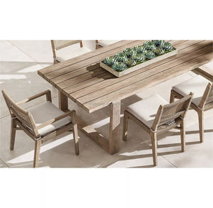 Muebles de Jardín de Diseño Minimalista, Mimbre Resistente a la Intemperie, Tejido a Mano, Madera Maciza de Teca, Juego de Comedor para Exteriores - Product Image 1