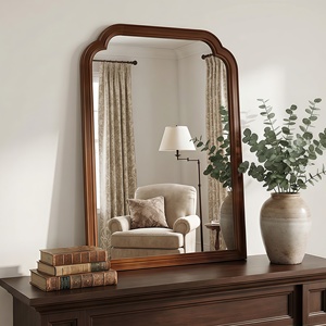 Black Walnut Color 24 X 36 Solid Wood Frame Rounded <b>Corner</b> Decorative <b>Mirror</b> For Bedroom <b>Bathroom</b> Living Room Entryway - Product Image 3