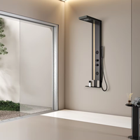 Colonne de douche murale en acier inoxydable noir avec fonction cascade et pause, idéale pour hôtels et salles de bain