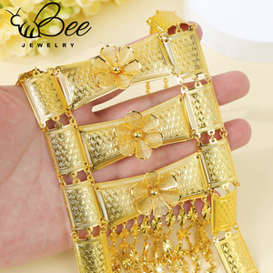 Juego de Joyería Hipoalergénica para Novia, Estilo Dubái, con Borlas Nigerianas, Oro Asiático de 24K, Collar Largo y Aretes - Product Image 6