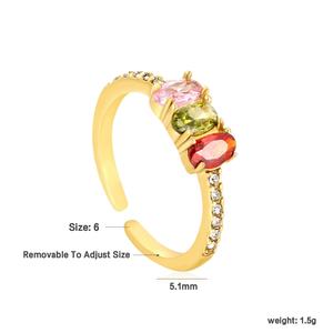 Anillos Abiertos de Zirconia Coloridos a Prueba de Agua, Joyería de Acero Inoxidable con Baño de Oro PVD de 18K, Anillo Ajustable para Mujer - Product Image 2
