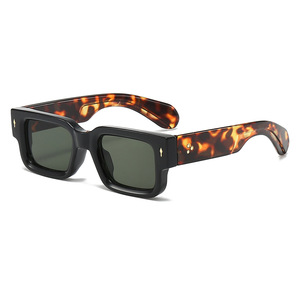 Lunettes de soleil Tiyo de style européen, monture carrée pleine, en polycarbonate, monture marron, verres bleus, protection UV400, unisexe, ABB0348 - Product Image 4