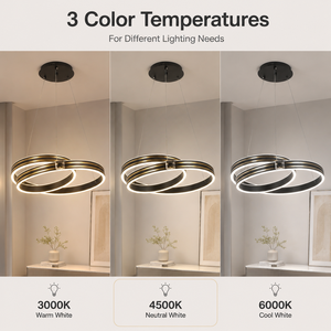 Lámpara de araña moderna con anillo de metal, 88W, LED tricolor, acabado en negro y dorado, para comedor, sala de estar, interior, altura ajustable - Product Image 4
