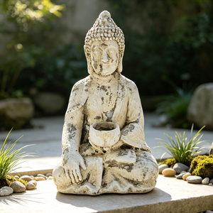 Statue de <span class=keywords><strong>Bouddha</strong></span> en oxyde de magnésium de 12,4 pouces (31,5 cm) avec bol, sculpture de <span class=keywords><strong>jardin</strong></span> vintage patinée <span class=keywords><strong>pour</strong></span> la décoration de patio extérieur - Product Image 5