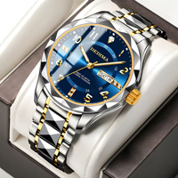 Reloj de Pulsera de Acero Genuino de Moda con Doble Calendario, Incrustaciones de Diamantes, Resistente al Agua, Luminoso, con Esfera Grande, para Venta Transfronteriza