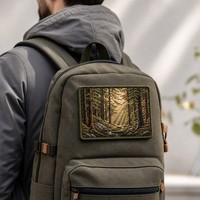 Patchs brodés personnalisés en chenille, rectangulaires, motif paysage 3D Forêt Rayons de soleil Vert olive Marron Or, thermocollants pour veste en tissu