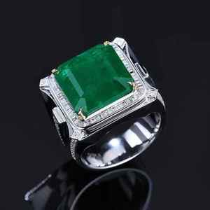 SGARIT luxury gemstone Jewelry 15.59ct Natural <b>emerald</b> <b>ring</b> for <b>man</b> 18k gold 145pc0.763ct Natural diamond GUILD+NGTC certificate - Product Image 3