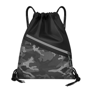 Sac à dos de sport en nylon réutilisable personnalisable avec cordon de serrage, sac de transport en polyester uni avec logo, pliable pour cadeau promotionnel - Product Image 2