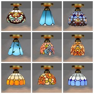 Lámpara de Techo Pequeña de Vidrio de Colores Estilo Campestre Americano para Sala de Estar, Dormitorio, Pasillo, Balcón, Vestíbulo - Product Image 4