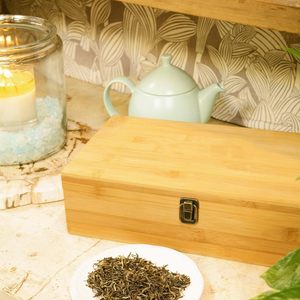 Bamboo Tea Storage Box With Lid Multi Compartment <b>Desktop</b> Organizer For Tea Bags Coffee Pods - Product Image 1