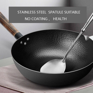 Sartén tradicional de acero al carbono martillado a mano, <span class=keywords><strong>wok</strong></span> chino con <span class=keywords><strong>mango</strong></span> de madera de haya extraíble saludable - Product Image 2