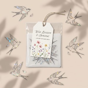 Adesivi Trasparenti Personalizzati in PET per Scrapbook con Fiori Selvatici ed Uccelli, Confezione di Adesivi Leggeri - Product Image 1