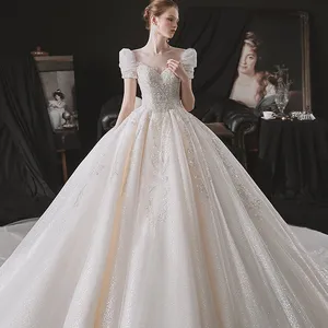 Vestido de casamento feminino, vestido de traje longo sen super fada pequena noiva vestido de casamento grávida pesado artesanal 2022